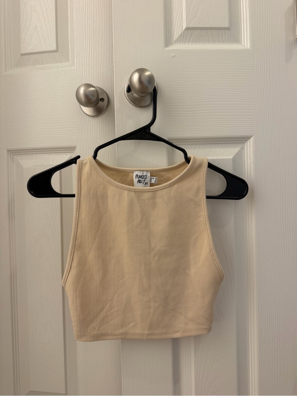 Princess Polly Ribbed Cream Crop Tank Top